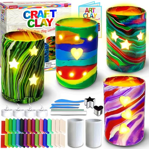 MHMYDIS Make Your Own Clay Luminaries - Arts and Crafts Clay kit for Kid Boy and Girl Age 6 7 8 9 10 11 Year Old and up