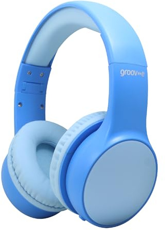 groov e KIDZ Wireless Bluetooth Headphones for Kids - Over the Ear Headphone with a Volume Limiter Switch, Adjustable Headband, & 20Hrs Audio Playback - 3.5mm Audio Jack - Blue