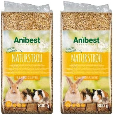 Anibest Naturstroh, Kleintierstreu, 100% natürliche Einstreu für alle Nager & Kleintiere, Kaninchen, Hamster, Meerschweinchen und Co, saugfähig, wärmeisolierend, Made in Germany, 0,8 kg
