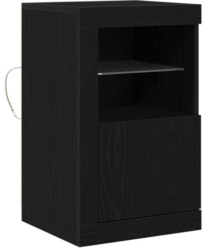 vidaXL Mueble de Almacenamiento con Luces LED en Roble Negro, Mueble Moderno para la Sala, Oficina, Unidad de Pared, estanterías de Garaje, Estilo contemporáneo, Material de Madera aglomerada, diseño