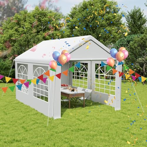 UISEBRT Robust festtält 3 x 4 m med 170 g/m² PE-tak och 130 g/m² sidodelar med fönster – väderbeständigt trädgårdstält paviljong 3 x 4 för trädgårdsfester, bröllop, festtält med stålram, vit