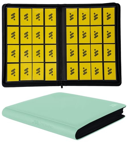 MORABTO Carpeta de tarjetas de 16 bolsillos, carpeta de tarjetas coleccionables con capacidad para hasta 1408 tarjetas con 44 fundas, álbum con cremallera compatible con tarjetas TCG, tarjetas de