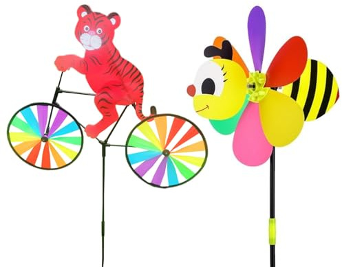 Garden Windmill Animal Pinwheel, 2PCS Large Animal Windmill Spinner, 3D Colourful Spinners Pinwheel For Yard, Party, Outdoor