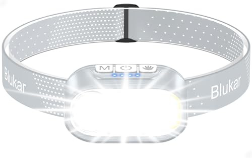 Blukar Lampe Frontale Rechargeable, Torche Frontale LED Ultra Puissante-2 Couleurs, Gradation en Continu, 12 Modes, Capteur Mouvement, Étanche, 30H d'autonomie pour Randonnée/Course/Urgence,Gris