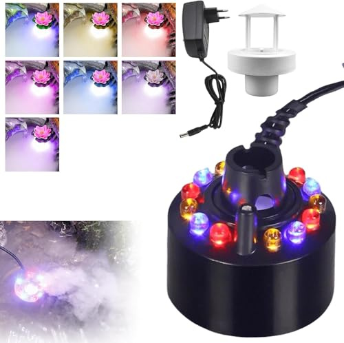 Generatore di nebbia a ultrasuoni, nebulizzatore con 12 luci a LED, nebulizzatore a ultrasuoni, nebulizzatore per Natale, fontana, gioco d'acqua, paesaggio topflatico (nero)