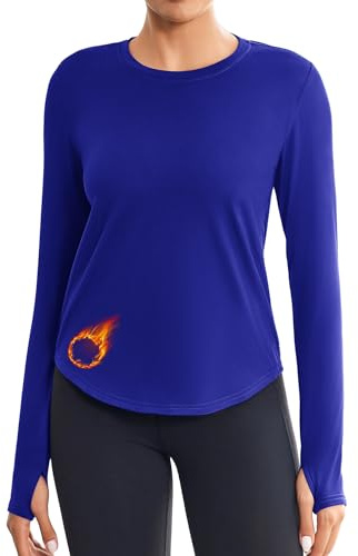 PINSPARK Camiseta Deportiva para Mujer, de Microfibra, Cuello Redondo, Manga Larga, para Correr, térmica, para Yoga, Ropa Interior de esquí para Exteriores