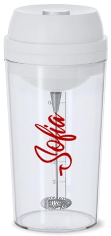 DEREGALOOS Mezclador Proteina Eléctrico Personalizado. Vaso Mezclador Recargable con Cable USB. Diseño Deportivo con Nombre. Ideal para Suplementos y Batidos. Shaker para Proteína, Cafe