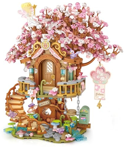 MEIEST Cherry Blossom Tree House Building Blocks Set,Sakura Bonsai Particle Construction Building Bricks Toy,Fairy Flowers Home Decor