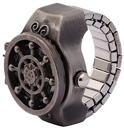 GYZOUKA Reloj de Dedo para Hombres y Mujeres, Reloj de Anillo de Cuarzo Retro, Cubierta Abatible, Hueco Vintage (Negra)