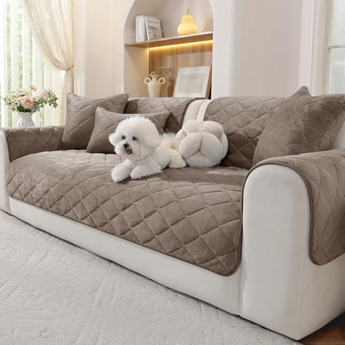 Ystyle Copridivano in Pile Morbido, Telo Copridivano Antiscivolo Antimacchia e Lavabile, Fodera per Divano 1/2/3/4 Posti con Penisola, Tessuto Super Morbido Universale (Caffè, 90x160cm)