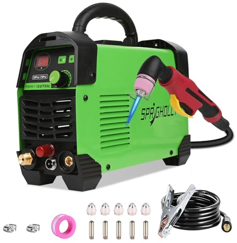 SPRIGHOLLY CUT50L Cortadora de plasma IGBT HF arco piloto sin contacto 240V 50A – 16 mm de espesor de corte máximo, 10 mm de corte limpio, para aficionados y uso profesional