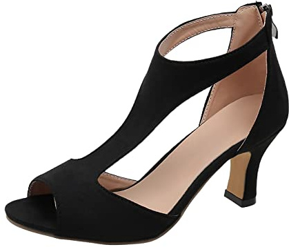Romerska sandaler damer svarta, sandaler damer med klack, eleganta klackskor, fiskmun kvällsskor, öppen tå, ventilerande, fritidssandaler rygg, dragkedja, utomhussandaler, fashionabla festsandaler