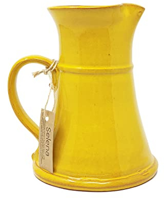 Verano Spanish Ceramics Selena Glaze Hand Dipped Decorative Large Flat Based Jug - New Home Decor Kitchen Restaurant Cafe Dining Table Vase Serving Cream Milk Water Juice Pourer - 20cm Yellow