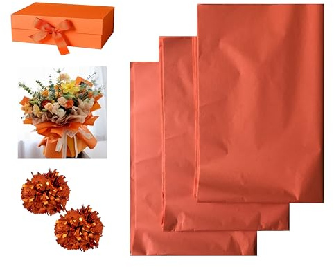 VEZODEK 30 Silkespappersark för Förpackning Blombukett Gåvor | Bröllopsfest Födelsedag Påsk Omslagspapper för Pyssel Konst Dekoration 50x75cm (Orange)