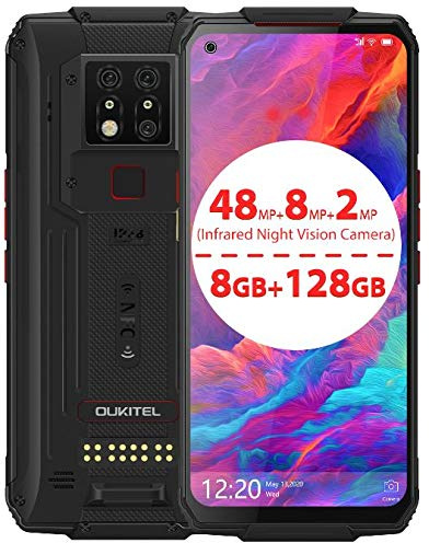 OUKITEL WP7 Rugged Smartphone, Fotocamera Tripla da 48 MP e Fotocamera da 8 MP IR per Visione Notturna, Helio P90 8 GB+128 GB, Batteria 8000 mAh, NFC GPS, 6,53FHD + Cellulare Resistente Nero