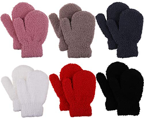 Jupsk Kleinkind Fäustlinge Winter Handschuhe Gestrickte Korallenvlies Babyhandschuhe für Mädchen Jungen 12 3 4 Jahre alt, Skihandschuhe 6 Paare