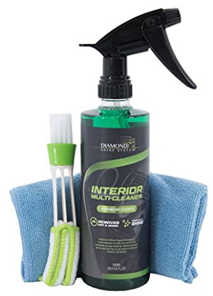 Diamond Shine System Interior Car Cleaner with Mini Detailer Brush and Microfibre Cloth - Car Multi-Surface Cleaner and Car Dashboard Cleaner - Interior Car Cleaning Kit for Upholstery and Dash