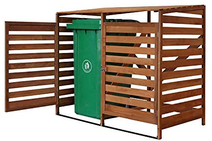Double Wheelie Bin Storage for 2 Bins, Wooden Garden Outdoor Rubbish Dustbin Shed, Conceal 2 x 240L Bins, Sturdy & Durable Timber Trash Cover with Secure Lock & Easy Assembly