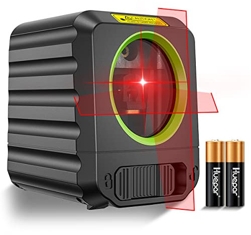 Huepar Self-Leveling Laser Level with Red Beam Cross Line Laser - Vertical and Horizontal Line, 100ft Alignment Tool for Picture Hanging and DIY Application, Battery Included