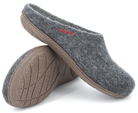 Magicfelt Filttoffel PO 736 för kvinnor och män av ren merinoull – tofflor med halkfri, vattentät gummisula, antracit, 39 EU