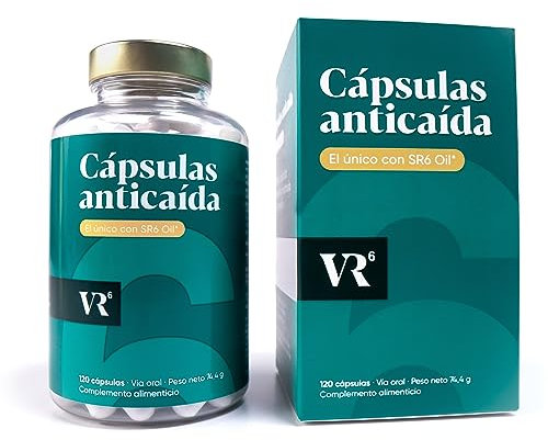 VR6 Hair Cápsulas Anticaída Cabello Mujer y Hombre – 120 Uds | Con Biotina, Zinc, Vitaminas B5, B6 y E | Fórmula Natural con SR6 Oil que Frena la Caída del Pelo y Estimula el Crecimiento Capilar