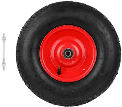 Rueda Hinchable para Carretilla 4.80/4.00-8 – Carga 100kg – Llanta de Acero 390mm con Rodamientos de Bolas – Neumático Reforzado con Eje Incluido – Ideal para Jardinería, Construcción y Transporte
