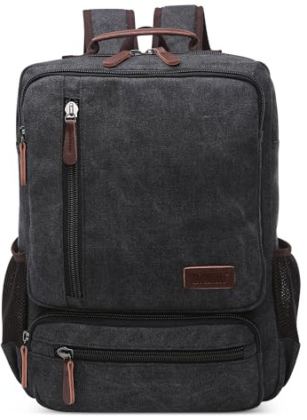 DORRISO Vintage mäns ryggsäck kanvas stor kapacitet reseryggsäck flera fickor 17,3 tum laptop skolväska för män vandring casual business camping dagryggsäckar canvas dagryggsäck, svart, L
