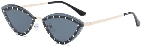 Occhiali da sole vintage Cat Eye da donna con diamanti Occhiali da sole senza montatura con lenti oceaniche Triangolo femminile con strass Occhiali da sole Tonalità UV400, Oro Nero, 140 * 138 * 39 mm