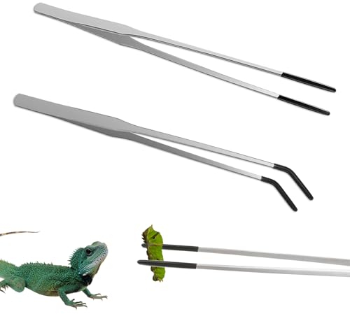 Prasacco 2 Stück Aquarium Pinzette Set, 27 cm Lange Pinzette aus Edelstahl Reptilien Futterpinzette mit Gummispitze Mehrzweck Gerade Pinzette und Gebogene Pinzette Set für Wasserpflanze, Reptilien