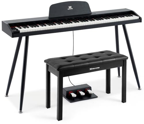 MUSTAR 88 Key Piano Keyboard with Piano Bench, Digital Piano 88 Semi Weighted Keys, Portable Electric Piano with Storage Stool, 3 Pedals, Built-In Speakers, USB/MIDI, Black
