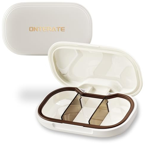 ONTERATE Pastillero Pequeño de 3 Compartimentos para el Bolsillo del Bolso, Organizador de Pastillas de Viaje con Divisor Extraíble, Contenedor Portátil a Prueba de Humedad para Medicamentos (Blanco)
