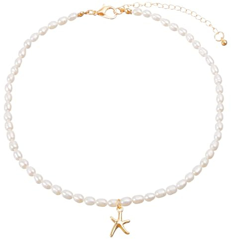 YEAMLTE Collar de Perlas Mujer, Collar de Verano con Estrella de Mar, Joyas de Perlas, Regalos de Verano para Niñas y Mujeres en Playa
