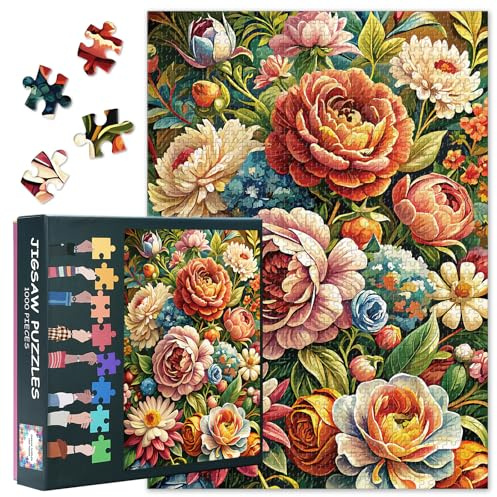 1000-bitars pussel för vuxna, sömlöst blommönster med färgglada blommor och blad, jigsaw-pussel, omöjligt svåra pusselbitar för vuxna, 50 x 70 cm