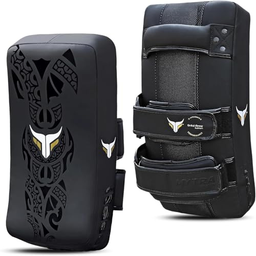 Mytra Fusion pao Muay Thai Calcio Curvo colpitori Muay Thai, Kickboxing, Arti Marziali, Karate Pizzicamento colpitori Kick (Nero (Confezione da 2))