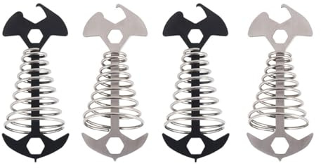 HOMOBABE 4 Stück Zeltzubehör Fischgrätenförmige Zeltnägel mit Federhaken aus Edelstahl Kompakte und Robuste Campingheringe für Outdoor Wandern und Zeltsicherung