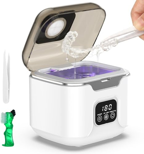 Triler Ultrasonic Retainer Cleaner, 48kHz, UV Light Mode, 240ml Tank | 3/6/10 Minute Timers, Degassing Function, Adapter Included, Ultrasonic Cleaner for Retainer, Dentures, Braces and Jewellery