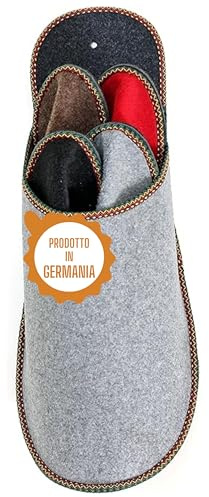 Pantoffelmann gästtoffel-set med övertoffel | 4 par vikbara filttofflor | Grå, röd, antracit & bordeaux | Praktiska och stilrena tofflor för kvinnor och män