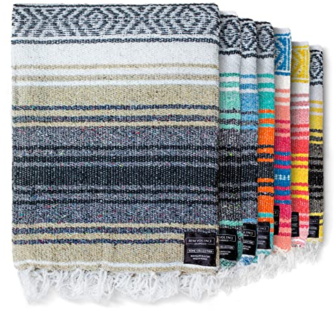 Benevolence LA Authentic Handwoven Mexican Blanket | Yoga Blankets, Outdoor, Picnic, Beach, Camping | Equestrian Saddle | Serape 50x70 inches - Sand, Pack of 1