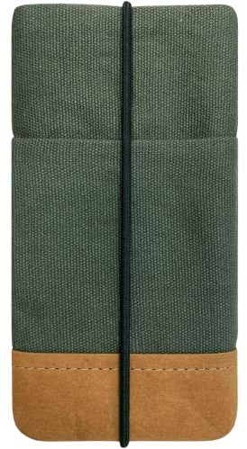 Kuratist Handy Tasche - Moin - Kompatibel z.B. mit iPhone 16/15/14/13 Pro Max & Plus Modellen Handgefertigt aus Baumwoll-Canvas/Papierleder – Smartphone Hülle mit Verschluss – Uni Pine