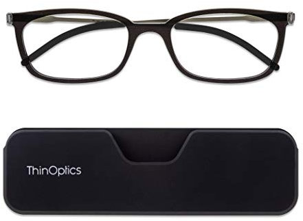 ThinOptics Connect Ultra-Thin Reading Glasses 2.50 Black Frames - Magnetic Case Attaches to Phone - +2.5 Strength Rectangular Readers - Unisex for Men & Woman