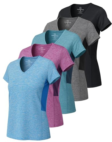 5 Pack Womens Dry Fit V Neck Workout Tops Athletic T Shirts Gym Yoga Tees