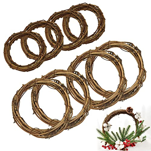RECHCIGA 8 Stück Weinreben Kränze Naturkranz Garten 8/12 cm Weihnachetn Rattan Kranz Rebenkranz Natur Türkranz Dekokranz Holzkranz zum basteln DIY Kranz Deko für Weihnachten Dekoration Ornament
