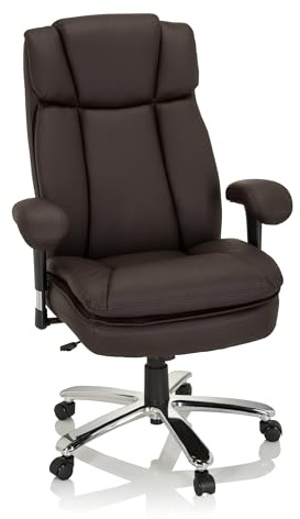hjh OFFICE 691011 Fauteuil De Bureau Builder XXL I Similicuir, Chaise pivotant réglable en Hauteur, Dossier Haut et Appui tête, Marron
