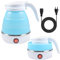 Funmo Faltbarer Wasserkessel, 600 ml Camping Faltbarer Wasserkessel, Elektrischer Silikon Wasserkocher mit Edelstahlboden, Tragbares Mini Reisewasserkocher für Camping, Reisen, Urlaub (Blau)