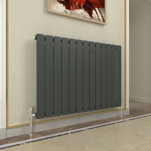 GY Bath Radiador horizontal antracita de diseño de panel plano de 600 x 884 mm, rejillas de calefacción central modernas individuales
