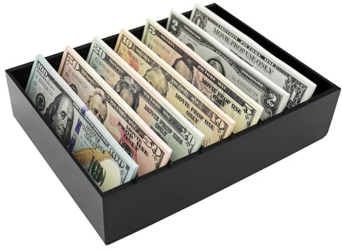 Money Organizer for Cash, 8 Compartment Black Acrylic Money Holder, Cash Tray, Cash Box, Cash Organizer for Bills