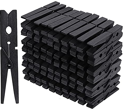 Jeffbaubl 100 Stück Wäscheklammern Holz, Schwarz Holzklammern, Große Holzwäscheklammern, 10.2 cm Wäscheklammern aus Holz für Fotos Fotowand Clothespins DIY Handwerks