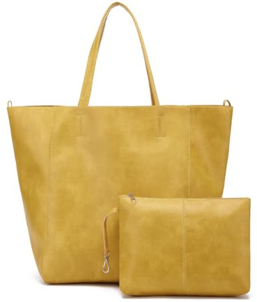 Generisch Damen Henkeltaschen Groß Shopper Tasche Damen PU Weiches Leder Tote Bag Elegant Handtasche damen mit Clutches für Reisen,Arbeit,Einkauf,Schule (Gelb)