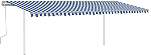 Store de jardin, de balcon, de terrasse, à bras articulés, rétractable, avec poteaux, 6 x 3 m, bleu et blanc, pour terrasse