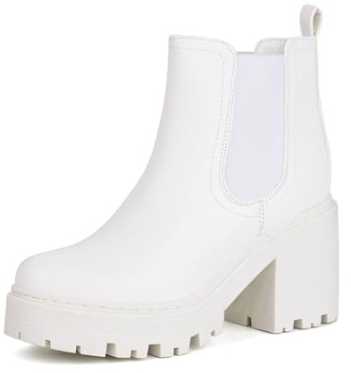 JABASIC Botas Chelsea para mujeres botas de plataforma zapatos clásicos con tacón (37,Blanco)